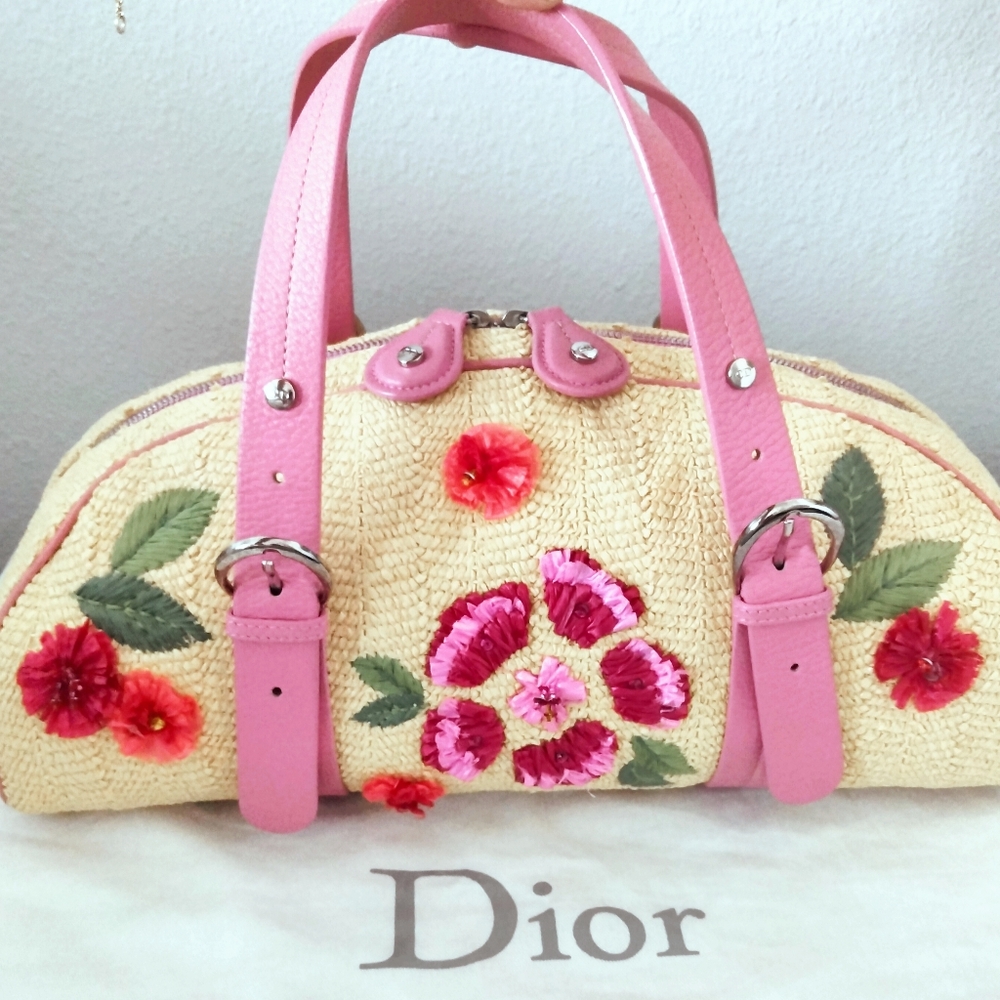 Dior Floral Embroidered  Raffia Handbag By John Galliano NWOTS